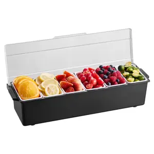 Chilled Condiment Server 6 Compartment Cold Serving Tray with Lid for Fruit