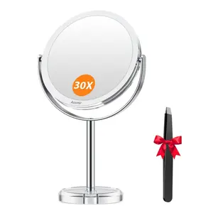 Auxmir 30X /1X Magnifying Mirror, Free Tweezer, Double Sided Round Vanity Tabletop Mirror, 360° Rotation Portable for Dressing Table Desk Bathroom Bedroom Travel, Clear