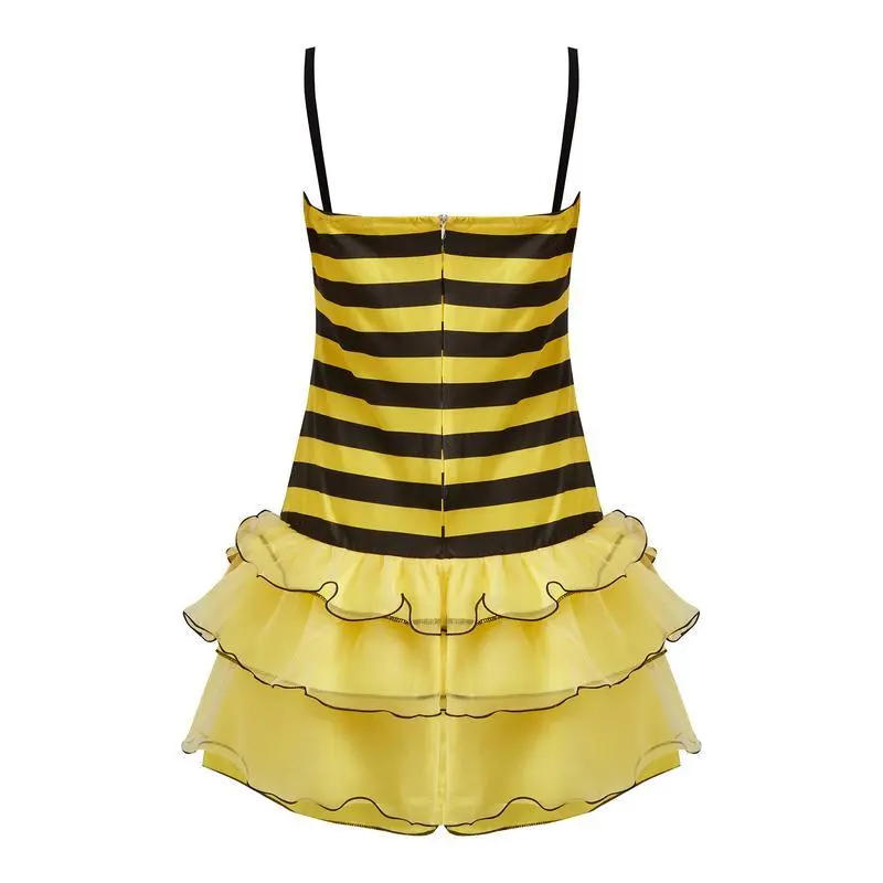 Women's Ladybug and Bee Costume, Ruffled Dot Print Polyester Dress with Spaghetti Straps, Cute Costumes for Halloween Cosplay Parties, 3-Piece Set with Wings & Headband, Fashion, Socks, Accessories, Clothes, Halloween Costume Ideas