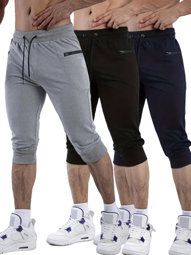Men’s Slim-Fit Polyester Blend Short Pants, Breathable Stretchy 7/8 Length Jogger Shorts - Ideal for Running, Fitness, Casual Wear