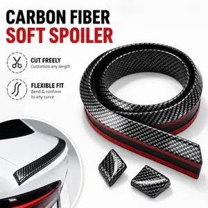 Universal Car Rear Spoiler Exterior Black Carbon Fiber Trunk Spoiler Lip Kit Rear Spoiler Kit Universal Fits for Most Cars Punch-Free Installation Soft 3D Carbon Fiber Rear Wing