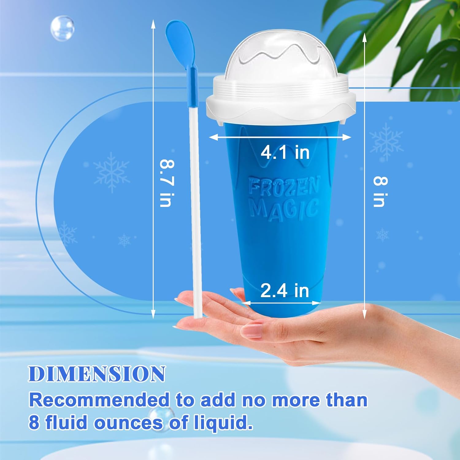 Slushie Cup, Slushy Maker Cup, Frozen Magic Squeeze Cups for Juice Milk Yogurt Ice Cream Make, DIY Smoothie Cooling Cup with Lid & Straw for Kids Friends Family (Blue+Pink)