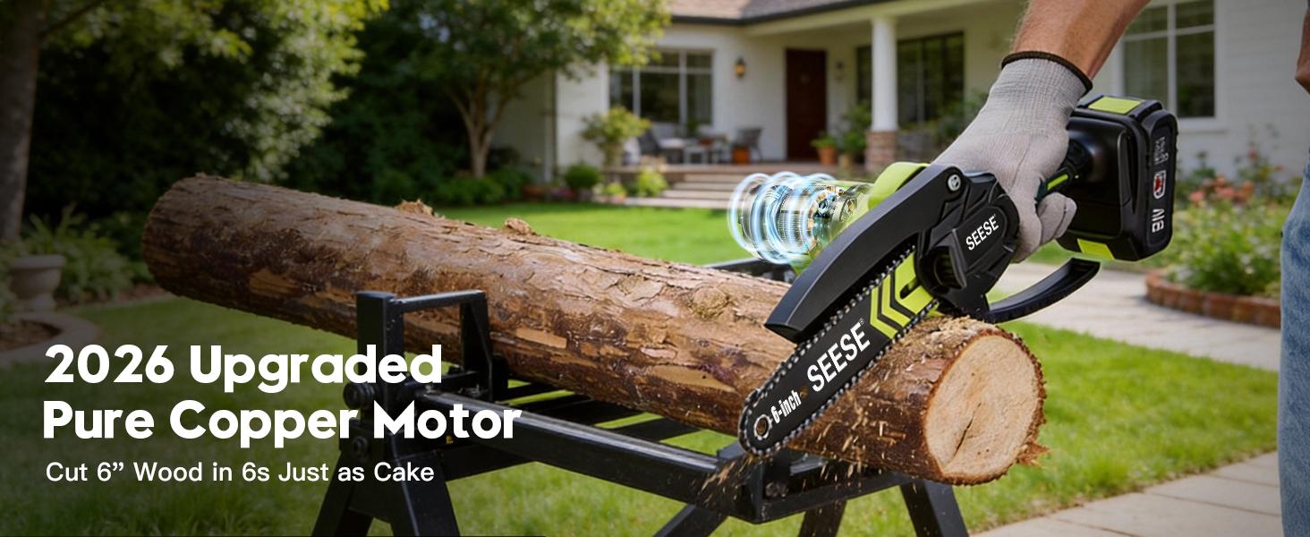 SEESE Cordless Brushless Mini Chainsaw (2000mAh) – Lightweight Portable Electric Saw for Pruning, Wood Cutting, Gardening, and Camping – Suitable for Women and Seniors