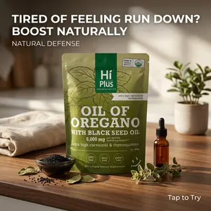 HiPlus 2-in-1 Oregano Oil + Black Seed Oil 6000mg with Carvacrol & Thymoquinone Promotes Wellness, Organic Herbal Supplement, Antioxidant Rich Supplement, Non Gmo Supplement, Fitness Healthcare, 300 Softgels