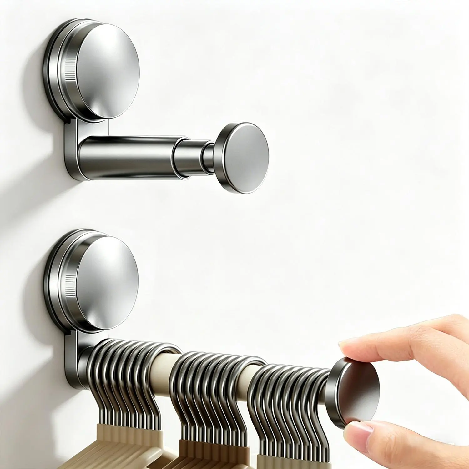 summerwins Smooth Durable Plastic Hanging Mount Hanger Organizer Stacker, 2/4-Pack Suction Cup Hook Self-Adhesive Extendable Wall-Mounted Garment Rack, Adjustable Length 3.35 to 7.87 Inches Space-Saving Clothes Holder for Closet, Laundry Room, Convenient