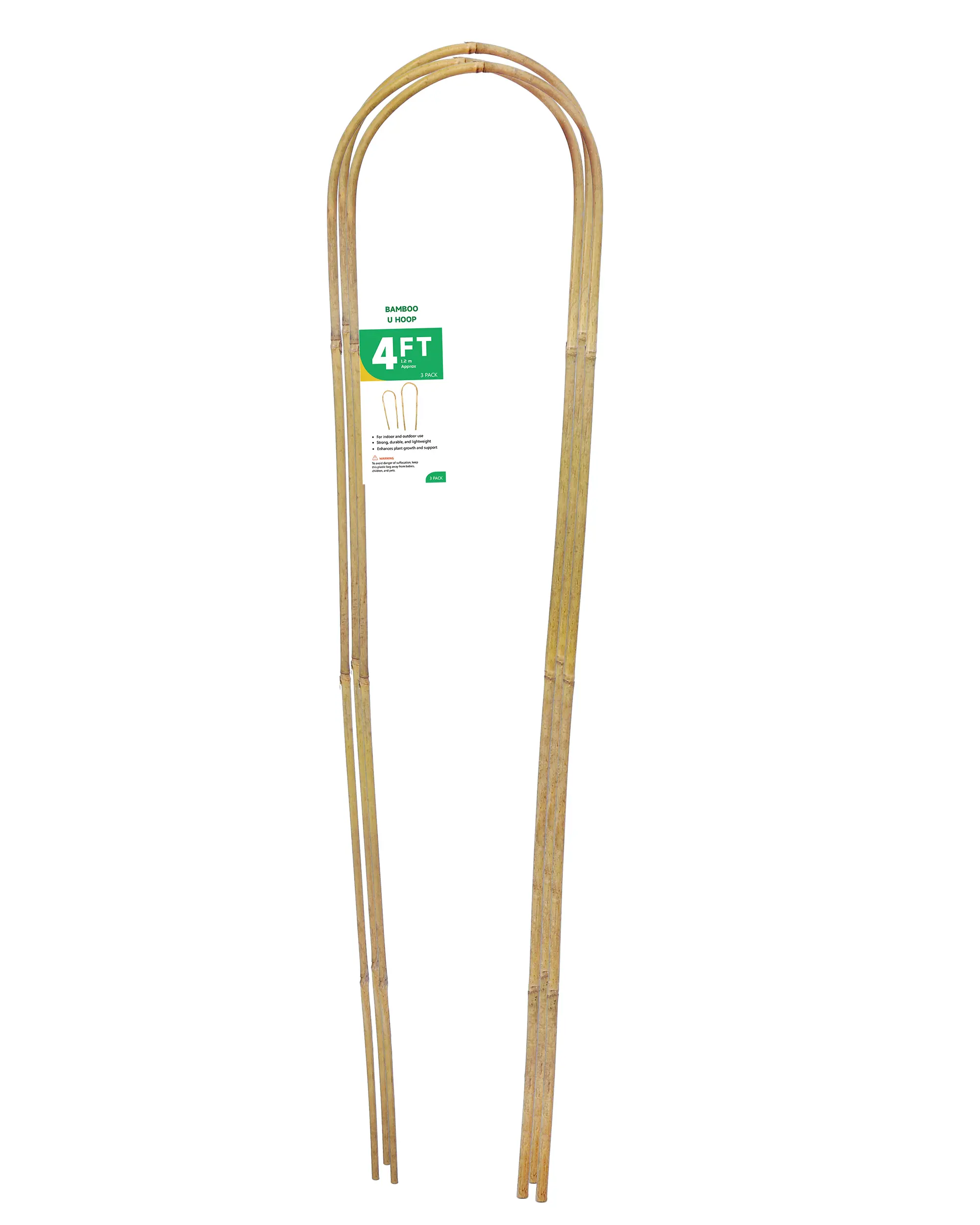 4FT Natural Bamboo U-Trellis, Garden Plant Support for Raised Beds, Climbing Plants & Flowers, 3pcs