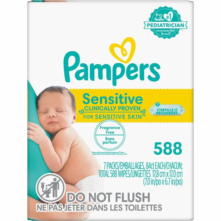 Procter & Gamble PGC07325 Thick Fragrance-Free No-Preservatives Refillable Hypoallergenic Sensitive Baby Wet Wipes, Disposable Consumer-Grade Household Cleaner Wipes (Pack of 588)