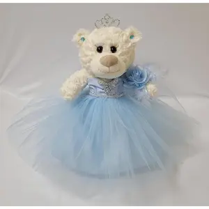 1997 12" Quince Anos Teddy Bear with Dress Embroidery Mis 15 Anos Centerpiece (Without Stand) B09631-4-N (Baby Blue) Decor Flower Doll Figurines Cute Collectible Figurines Interior Decoration Accessories Table Ornaments