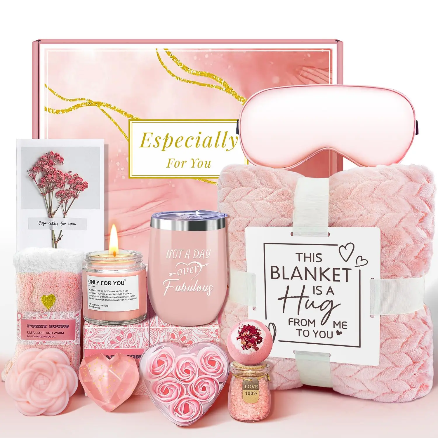 Birthday Gifts Basket for Women, Get Well Gifts,  Care Package with Flannel Blanket, Tumbler - Valentine's, Mother's Day, Christmas Gifts for Women, Mom, Wife, Girlfriend, , Sister