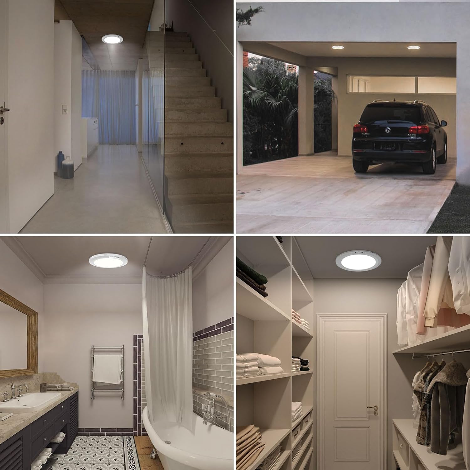 2-Pack Rechargeable Motion Sensor Ceiling Lights with Remote, Magnetic Wireless LED Lights with 3 Color Temperature Modes (3000K 4000K 6000K), Stick-On Ceiling Light for Closet, Shower, Stairs, Hallway, Porch, Garage