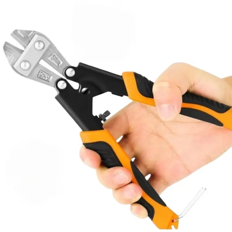 Mini Bolt Cutter 8-inch/210mm Heavy Duty Spring Loaded with Non-Slip Rubber Handle Wire Cable Bolts Cutters, Clipper Snips Stainless Steel Tool for Padlock Chain Wires Mesh Screw Fence Rivets