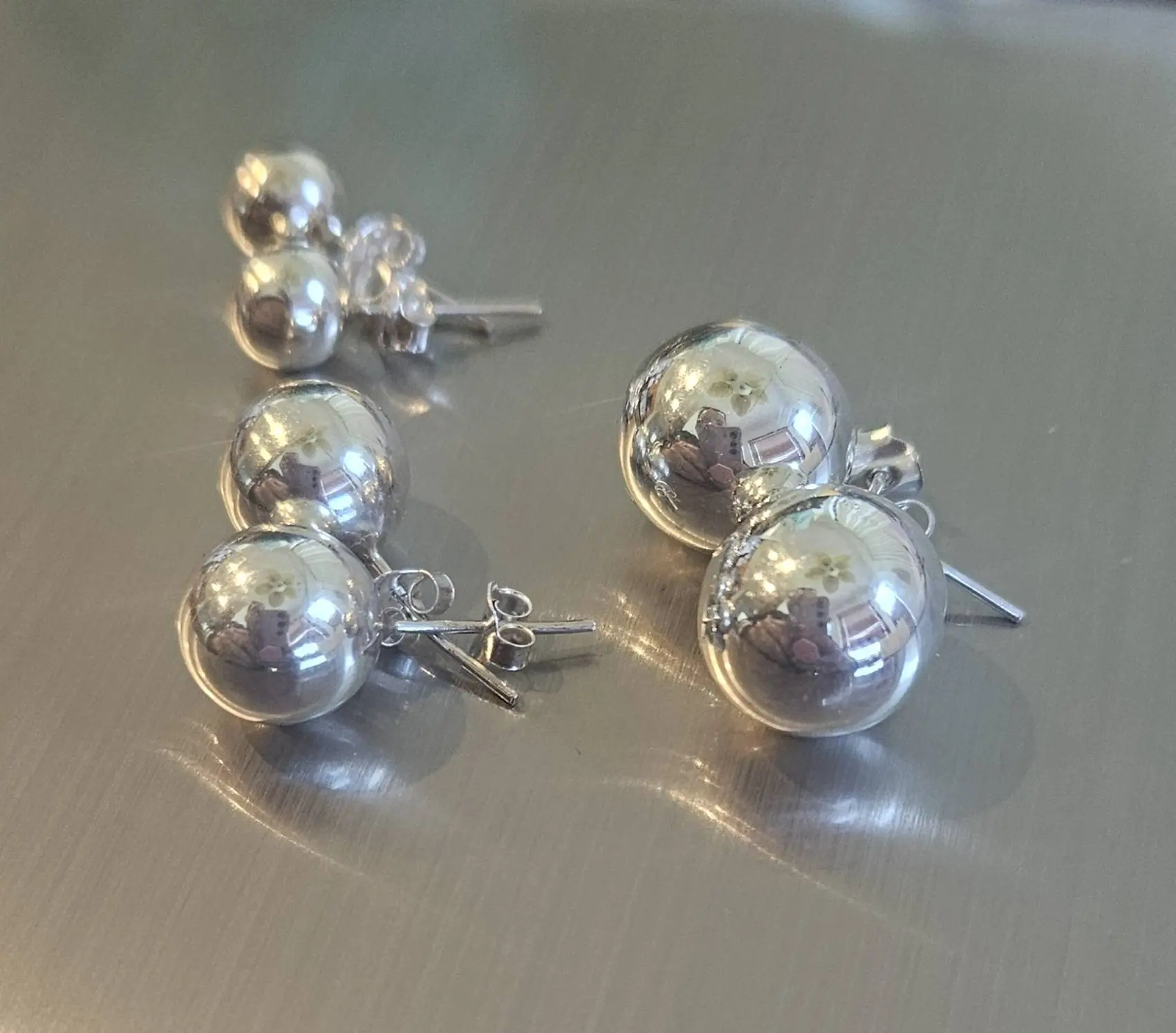 950 Silver ball earrings 3 sizes
