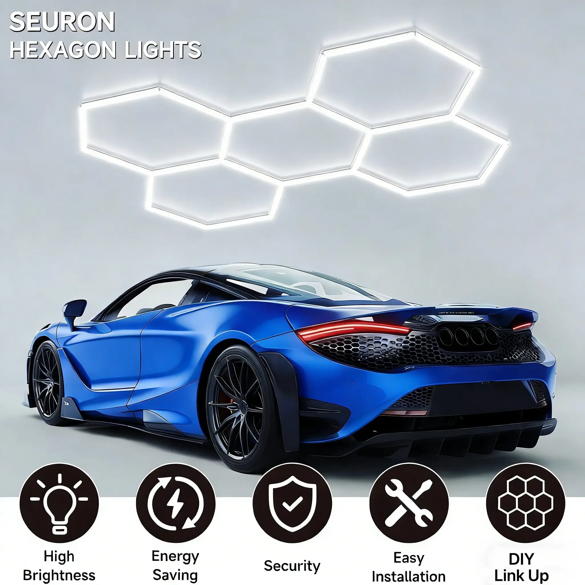 Hexagon Garage Lights LED Super Bright 5000K 168W 20160LM (5 HEX),600W 72000LM (14 HEX)Ceiling Shop Light Fixture for Home Gym, Wall Mount Lighting for Garage Workshop