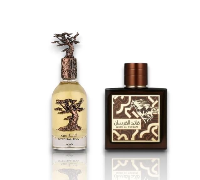 Lattafa Perfumes | Qaed Al Fursan Untamed & Eternal Oud Bundle | 3.04 - 3.4 fl oz Bottles | Eau de Parfum | Men's Fragrance | Amber - Aromatic & Vanilla Notes