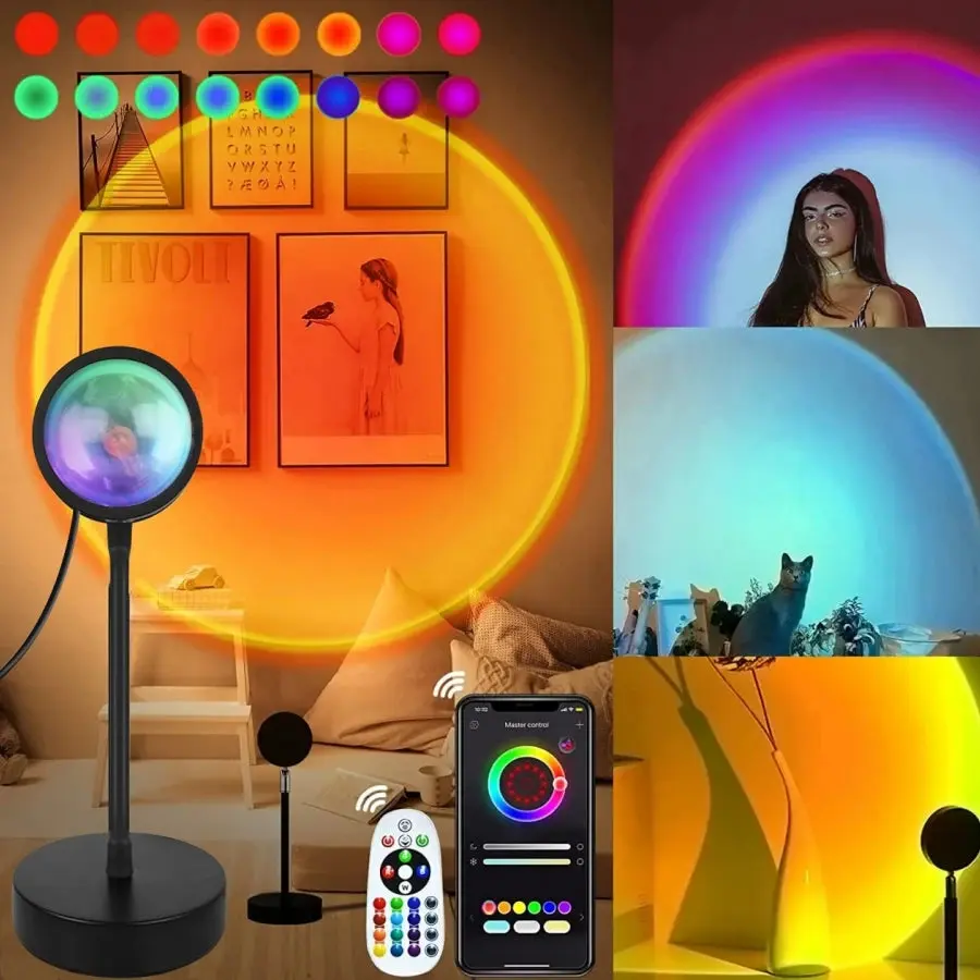 Smart Sunset LED Lamp APP Controlled RGB Night Light for Room Decor with USB Power and Multiple Modes for Photography and Aesthetics