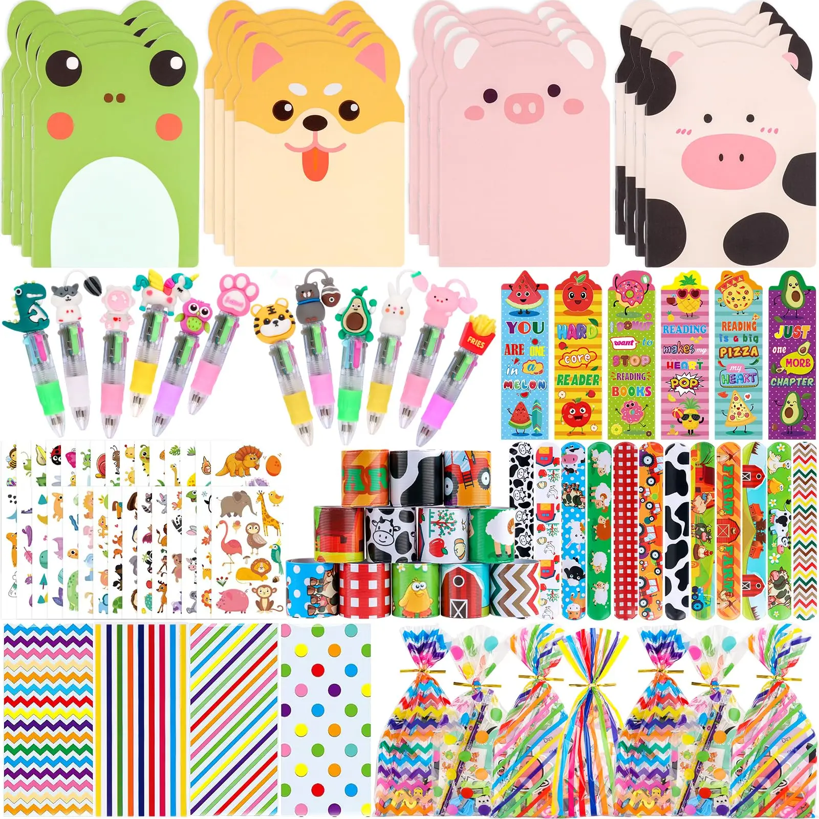 24-Pack Stationery Party Goodie Bags Set with Slap Bracelets, Multicolor Pens & 24 Mini Notebooks – Ideal for Any Celebration, Kids Classroom Rewards & Valentines Gifts