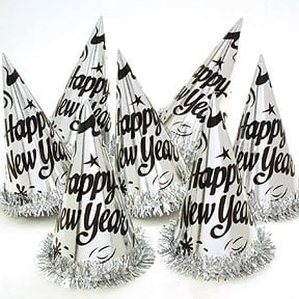 Hoffmaster Group 204012 Decor Silver Foil Party Hats, Tinsel Trim, 12-Pack Party Accessories for Celebrations & Festive Events