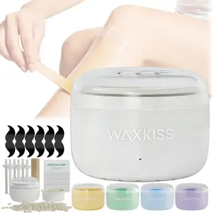 50g Mini Painless Waxing Kit with Silicone Liner Wax Warmer, Hard Wax Beans & Applicator Sticks - Full Body Hair Removal for Face Legs Bikini Eyebrows Nose, for Women and Men