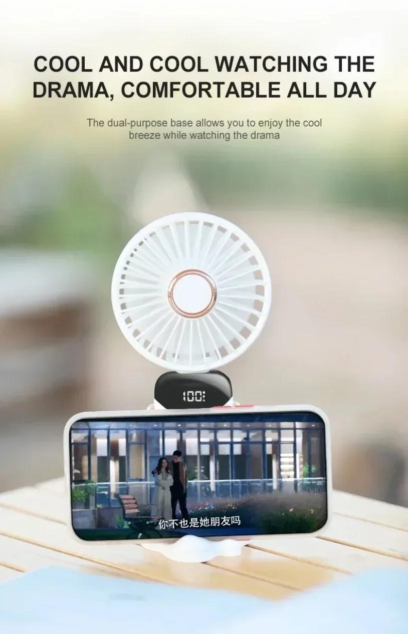 3 IN 1 Hand Fan & 4000mAh Portable Fan,Mini, FoldableUSB Rechargeable, ldeal for Travel & Outdoor and Summer