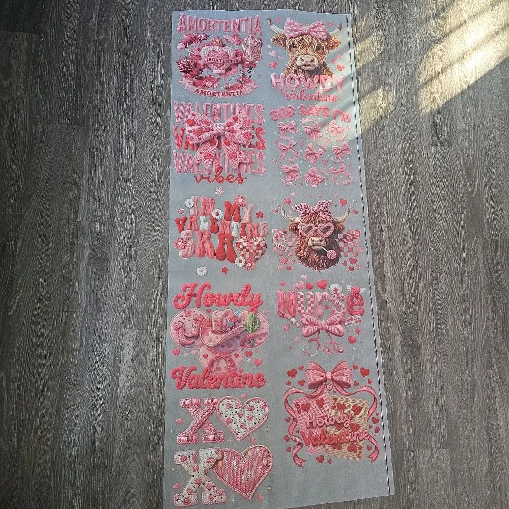 Howdy Valentine DTF Gang Sheet with Adorable Cow Design and Heart Patterns for Creative Projects