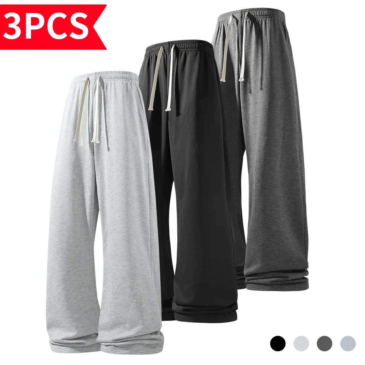 Men's Baggy Wide Leg Fleece Sweatpants Value Pack - Polyester Mens Clothing Clothes for Gym, Streetwear - Essential Daily Wear Joggers