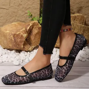 Leopard Print Mesh Shoes Vintage Buckle Design Fashionable and Comfortable, Suitable for Jeans and Dresses All Seasons Springfresh