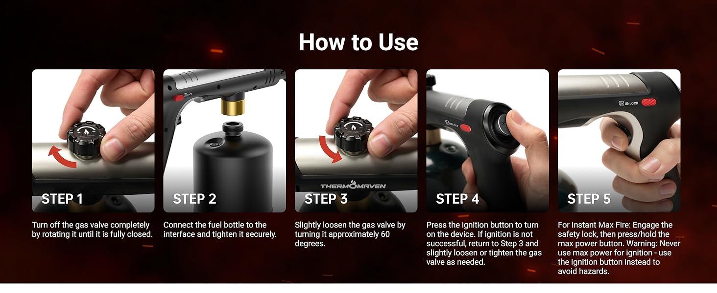 Sakerplus Propane Torch(Tank Not Included) for Searing & Grilling: Powerful Blow Torch with One-Touch Ignition and Adjustable Flame – Versatile Tool for BBQ and Fireplace