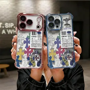 Cross Collage Silicone Phone Case for iPhone 17 17 Pro 16 Pro 15 Pro Max 14 Plus 13 Pro 12 11 Series Airbag Anti Drop Shockproof Protective Cover Protection Smartphone