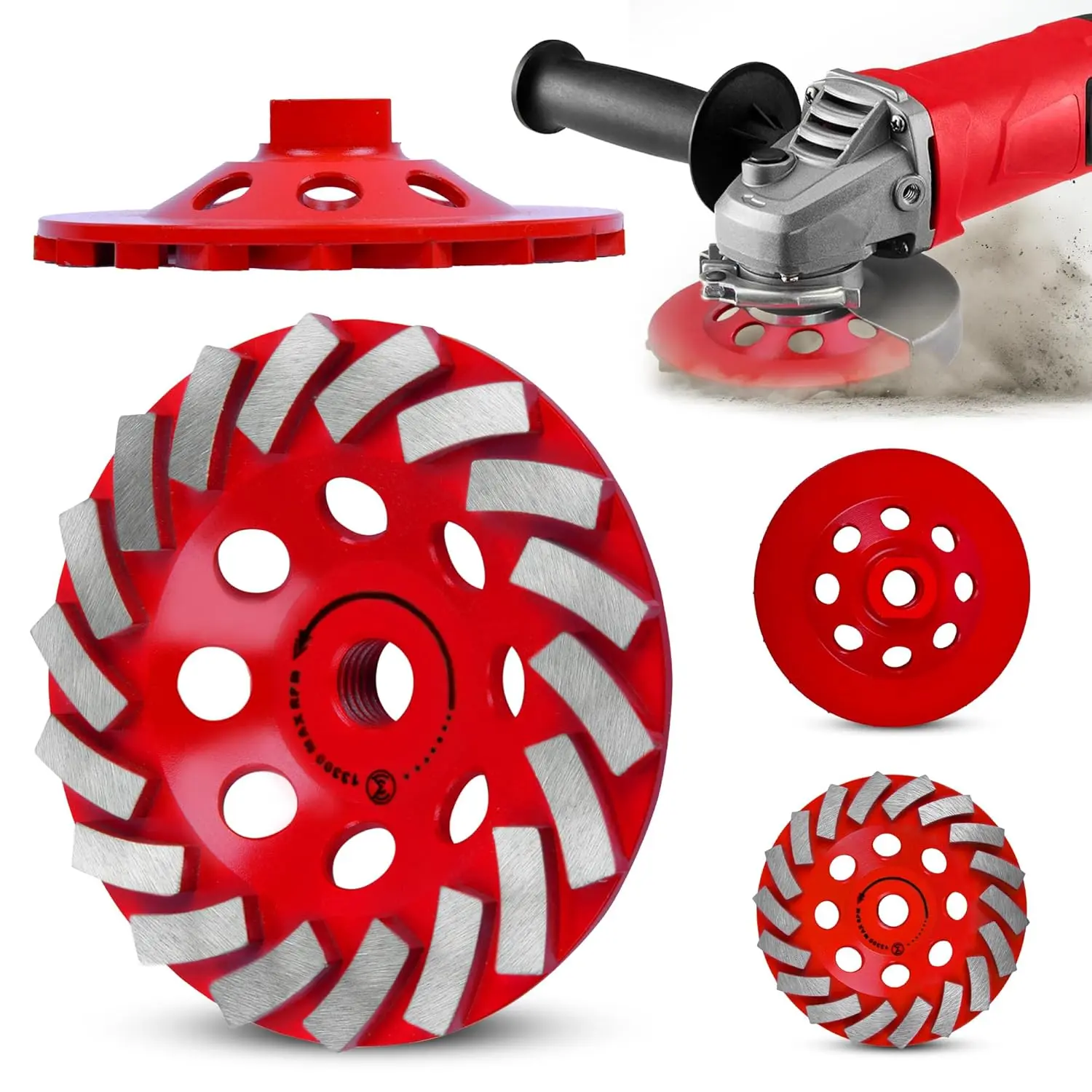 Grinding Wheel 7 Inch for Angle Concrete 24 Segments Cup Grinding Wheel Medium Bond - High Capacity for Concrete Grinding and Masonry Applications