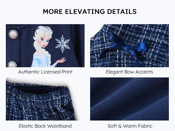 PatPat Disney Frozen Toddler Girl 2pcs Elsa Cotton Top with Tweed Bowknot Skirt Set Deep Blue Pearl Button Knit Top & Tweed Skirt Set for Children Fine Girls Outfit Casual Set，SprIngGIowUp ,RefreshedLook