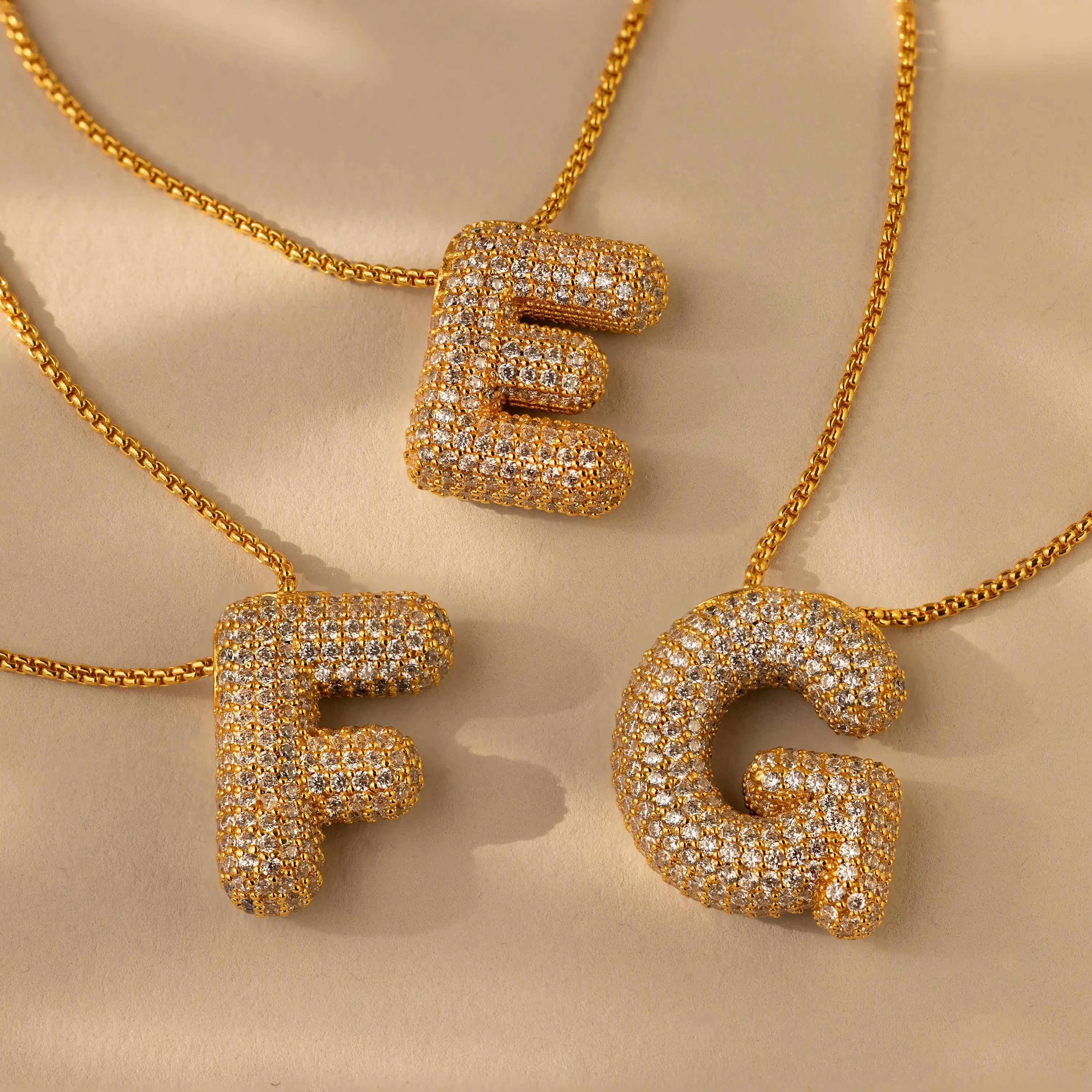 Pave Puff Letter Necklace by Caitlyn Minimalist - Chunky Diamond Letter Pendant Necklace in 18K Gold & Silver - Cubic Zirconia Jewelry - Personalized Birthday Gift