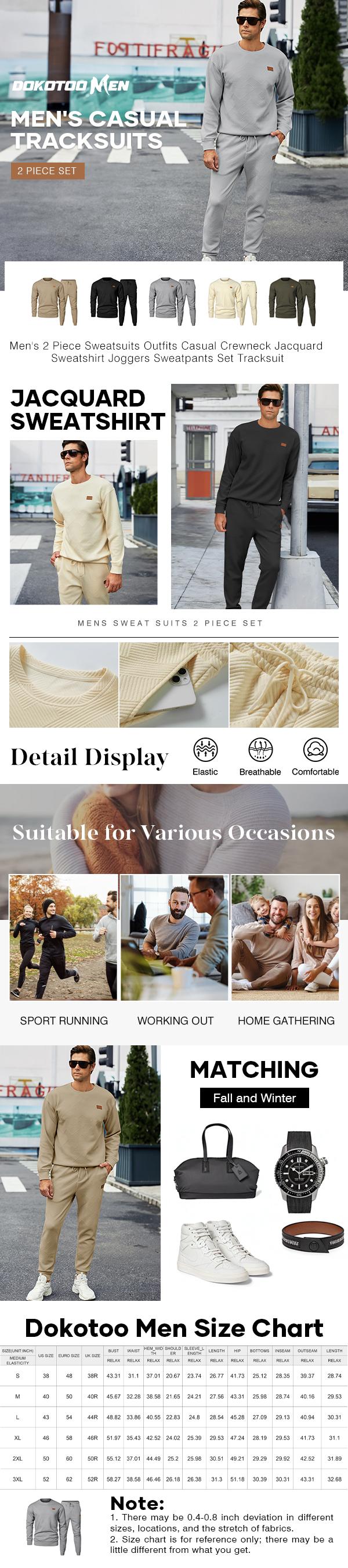 Dokotoo Men's 2 Piece Sweatsuits Outfits Casual Crewneck Jacquard Sweatshirt Joggers Sweatpants Set Tracksuit High Quality Fabric Classic Design Perfect for Fall Winter Spring Dokotoo Men's 2 Piece Sweatsuits Outfits Casual Crewneck Jacquard Sweatshirt Joggers Sweatpants Set Tracksuit High Quality Fabric Classic Design Perfect for Fall Winter Spring