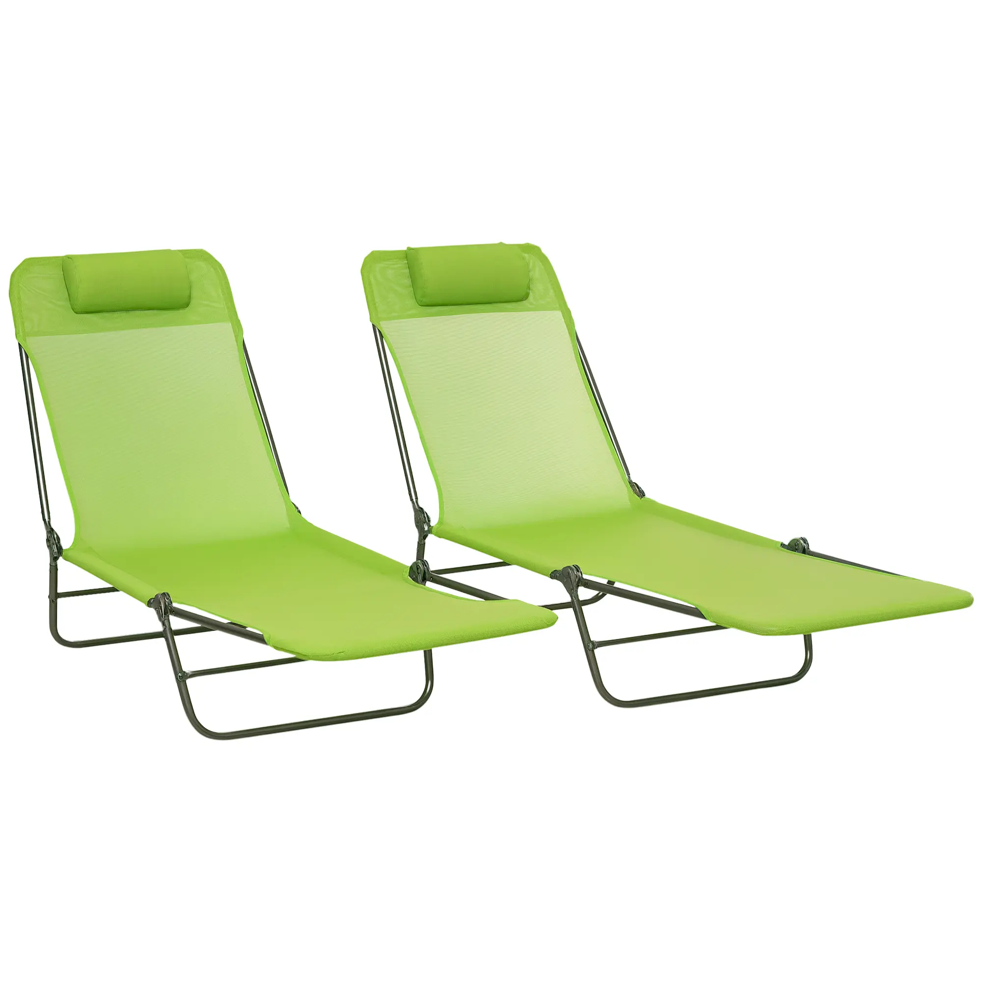 Outsunny 2-Piece Folding Outdoor Chaise Lounge Chairs, Pool Reclining Sun Tanning Chairs with Breathable Mesh Seat, Headrest for Beach, Yard