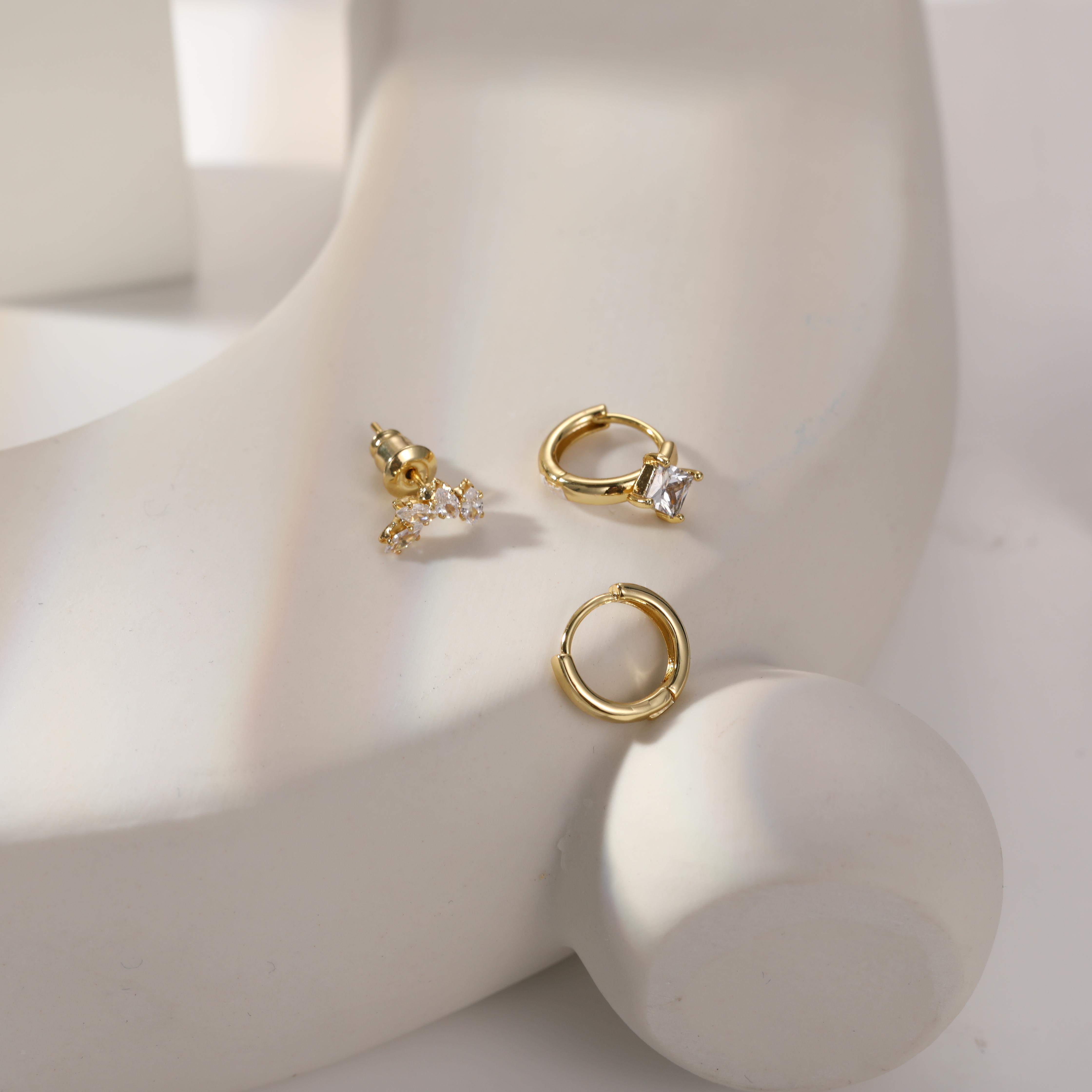 VENOCO Earrings for Women Dainty Gold Earrings,Copper surface 14k gold plating, each box contains three pieces, can be casually matched every day, highlighting the exquisite life