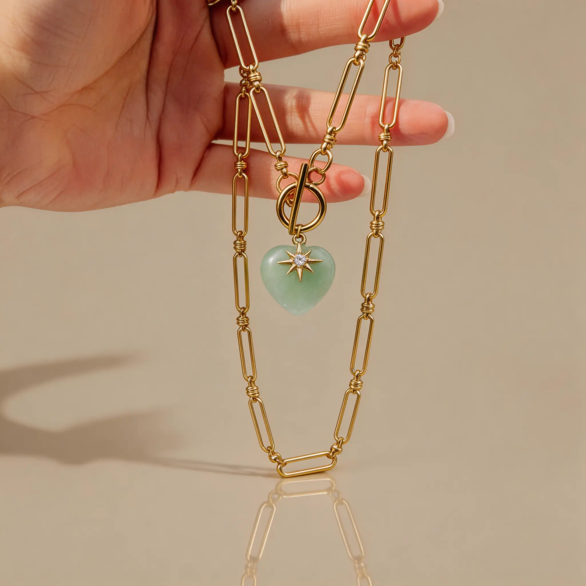 Elegant Healing Stones Necklace for Women, 18 Inch Stainless Steel Chain with OT Toggle Clasp, Tarnish-Proof Pendant featuring Rose Quartz & Green Aventurine