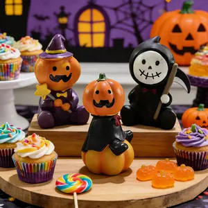 3 Pcs Halloween Miniature Pumpkin Figurines 2.8" Resin Pumpkin Figurines Indoor Halloween Decorations for Home Mantle Fireplace