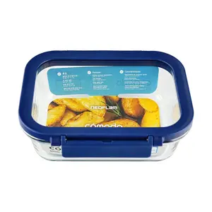 NEOFLAM COMODO Rectangular Glass Food Container 600ml - Borosilicate Heat-Resistant, Airtight, Leak-Proof, Reusable Lunch Box for Meal Prep & Storage