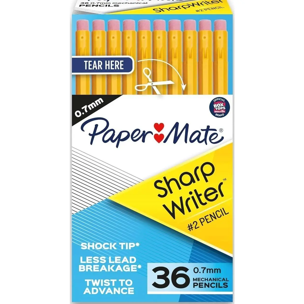 Paper Mate SharpWriter Mechanical Pencils, 0.7 mm #2 Pencil Lead, Yellow, 36 Count - Back to School Supplies