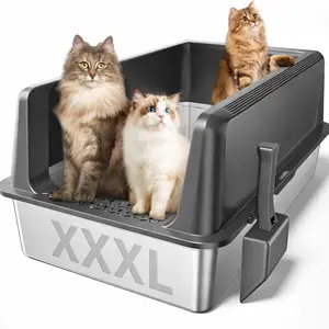 Zarler 28" XXXL 23.4“XL 19.7" L Large Stainless Steel Litter Box for Big Small Cats with Lids or without Lids Non-Stick Odor-Free Multi-Cat Toilet Pet Products with Filter Pedal & Durable Scoop - Litterbox