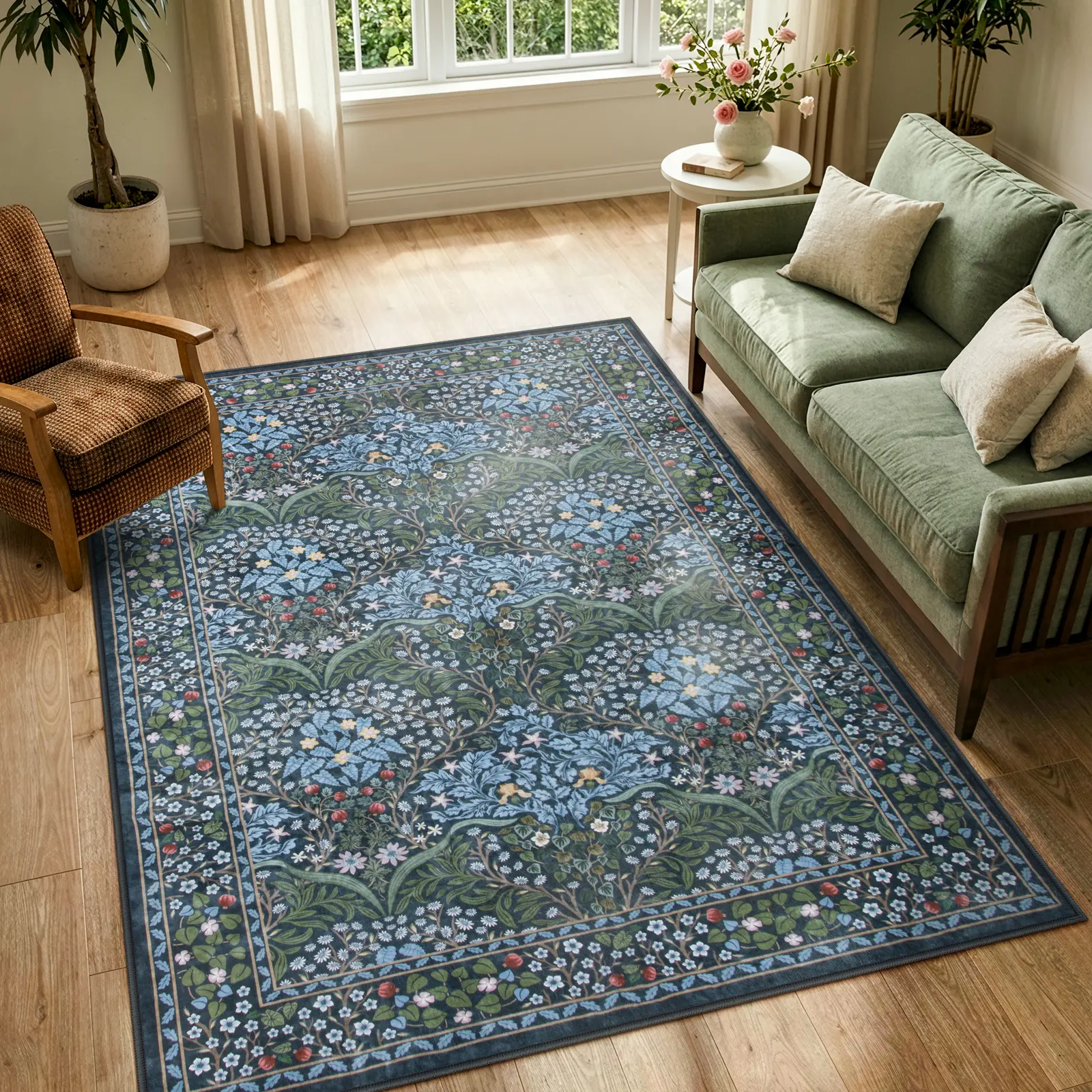 Lahome Boho Floral Area Rug - Soft Washable Non-Slip Forest Large Carpet for Living Room, Bedroom, Farmhouse with Whimsical Aesthetic Room Decor & Accents, Bedroom Decor, Living Room Decor