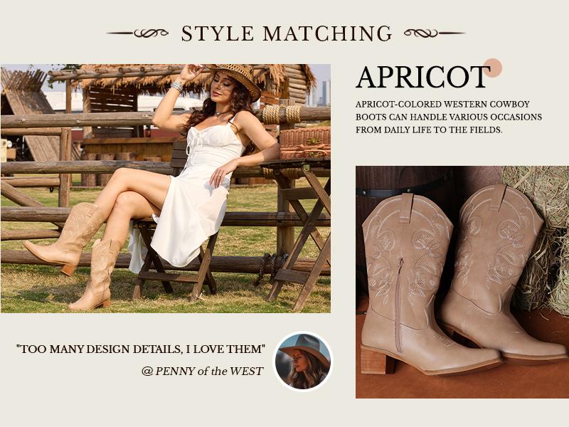 Cowboy Boots For WoMen  Western Retro Boot Durable Classic Fashionable Embroidered Pull On Slip Resistant Boots