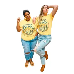 Tees2urDoor Sunny "Be the Sunshine" Graphic T-Shirt - Inspirational Yellow Cotton Unisex Tee, Positive Quote, Casual Everyday Outfit Top, Soft & Breathable