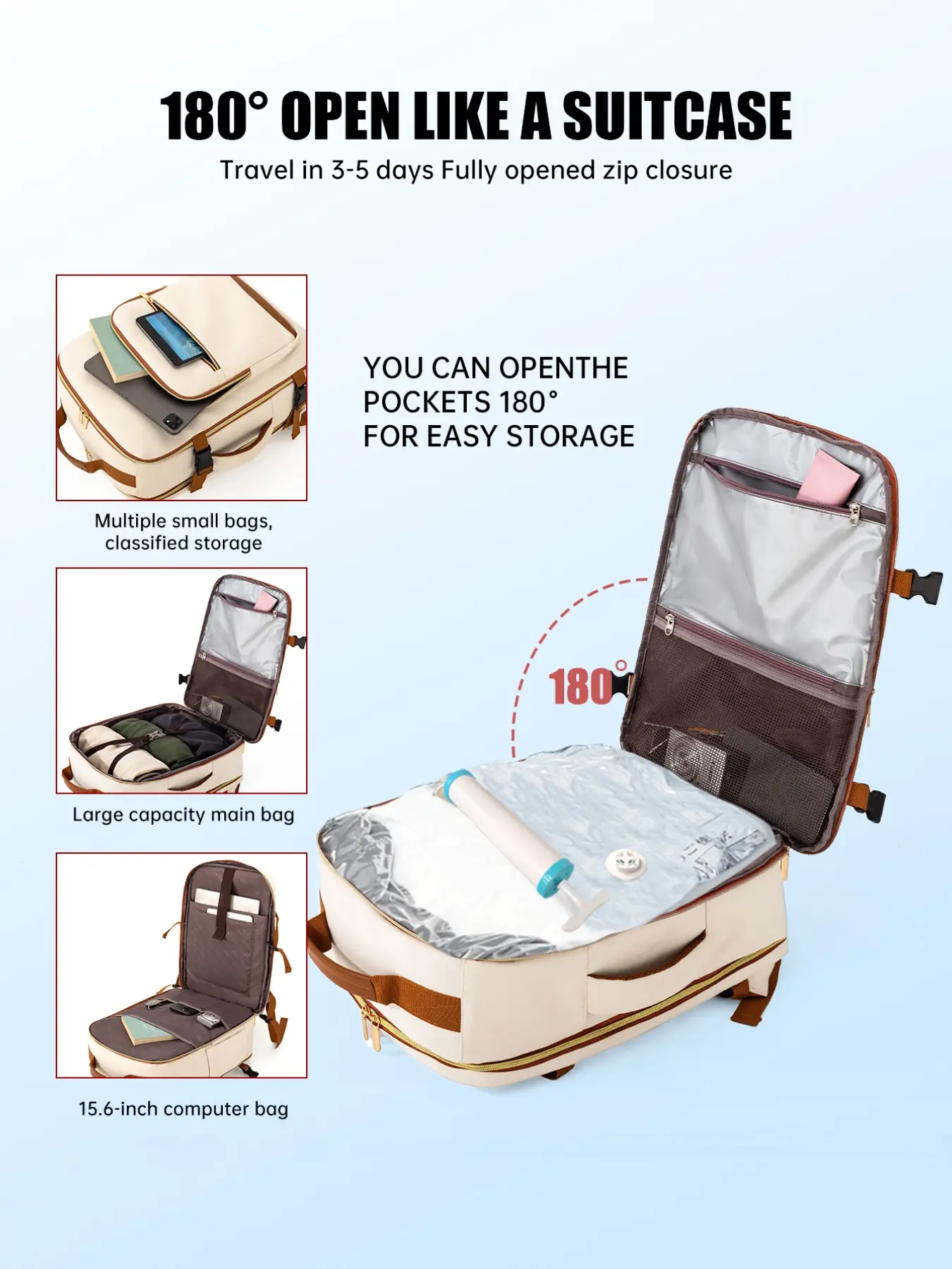 Travel Luggage Vacuum Compression Backpack with Vacuum Pump Combo Set, Travel Lightweight Bag for Cabin Bag 40x30x20 Carry-on Hand Luggage Laptop Backpack Under-seat Cabin Bag Fashion Travel Bag