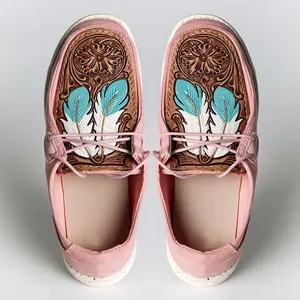 American Darling Hand tooled, carved genuine leather trim lightweight shoe footwear, slip on| Tooled Footwear