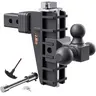 Adjustable Trailer Hitch, Tri-Ball (1-7/8" x 2" x 2-5/16") Drop Hitch, Fits 2-Inch Receiver, （6-8 ）Inch Drop Hitch, 17000 LBS GTW-Class 3 Tow Hitch for Heavy Duty Truck, Black, Solid Ball Mount，Cars accessories