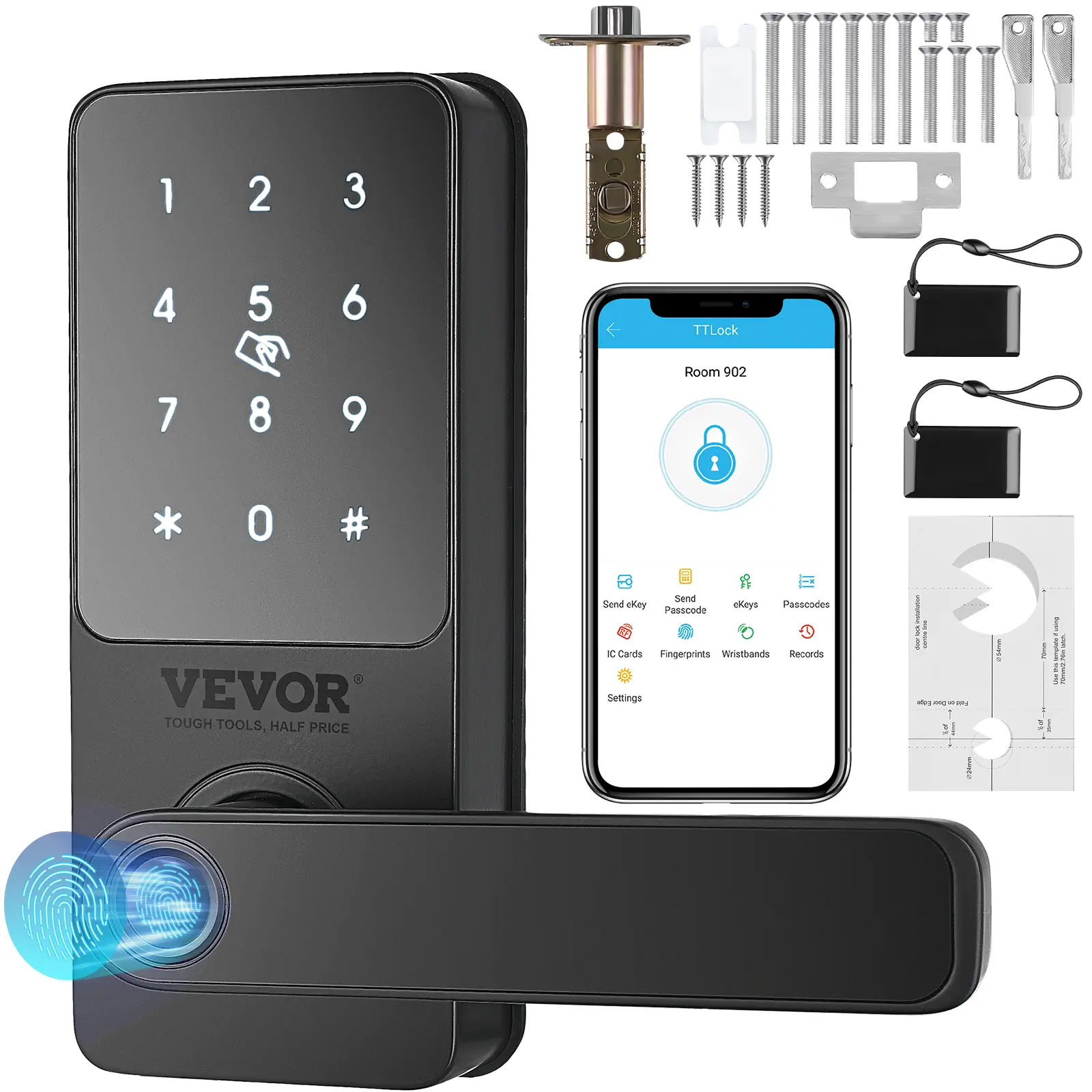【Backtoschool】VEVOR Smart Lock, 5-in-1 Smart Door Knob, Fingerprint Deadbolt with App Control, Bluetooth Smart Lock, Keyless Entry Door Lock with Handle, Biometric Door Lock, Keypad Digital Door Lock for Front Door