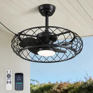 24" Black Waterproof Ceiling Fan with Lights with Remote&APP Control,Outdoor Caged Ceiling Fan with LED Farmhouse Fan Diamable,6 Speeds, for Bedroom,Living Room,Porch,Gazebo,Balcony industrial