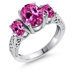 Gem Stone King 2-3 Cttw Gemstone Birthstone 3-Stone Engagement Ring | 925 Sterling Silver | Three Stone Wedding Anniversary Promise Ring For Women | Oval 9X7MM and 6X4MM | Available in Size 5-9
