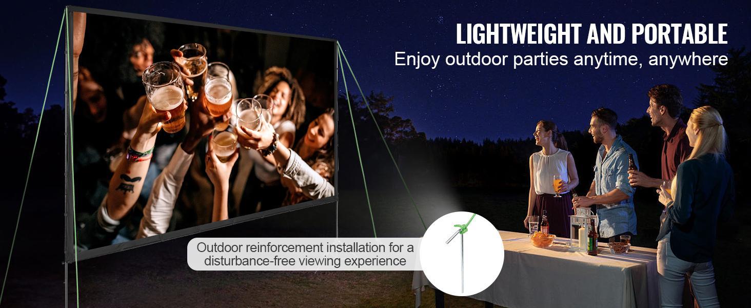 VEVOR Projector Screen with Stand, 150 inch 16:9 4K 1080 HD Outdoor Movie Screen with Stand, Wrinkle-Free Projection Screen with Tripods and Carry Bag, for Home Theater Cinema Backyard Movie Night