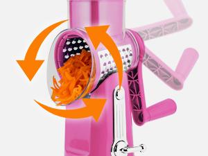 SUSTEAS Rotary Cheese Grater with 5 Replacement Blades Strong Suction Cup Base BPA Free Compact Design for Easy Cleaning Kitchen Utensils Pink - Mandoline Slicer Vegetable Cutter Vegetable Fruit Cutter